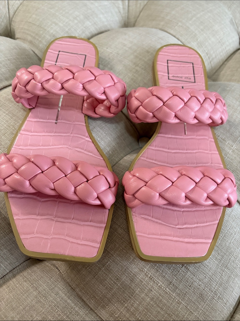 Dolce Vita Pink Braided Double-Strap Slide Sandals
